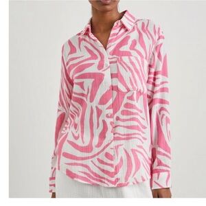 Rails Ellis Pink Tiger Print Cotton Shirt Size M